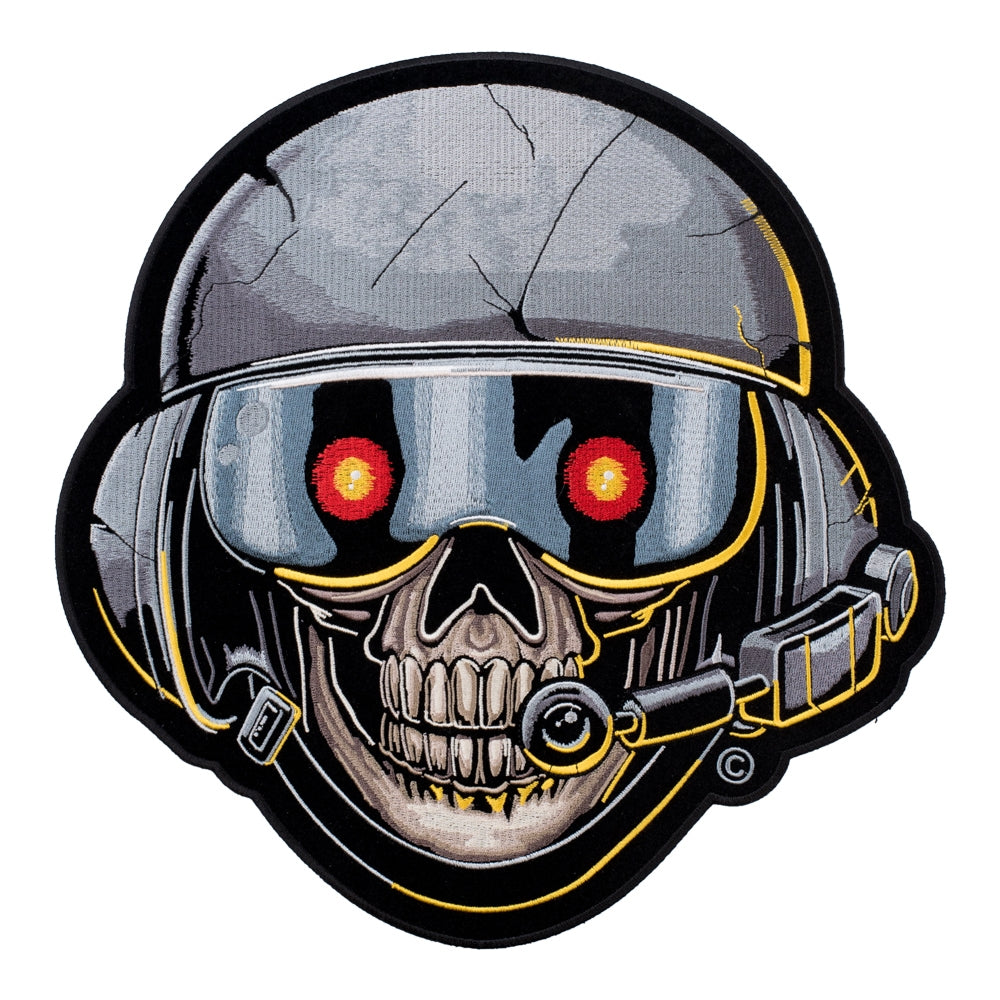 Red Eyed Helicopter Pilot Skull Patch, X-Large Size — product image