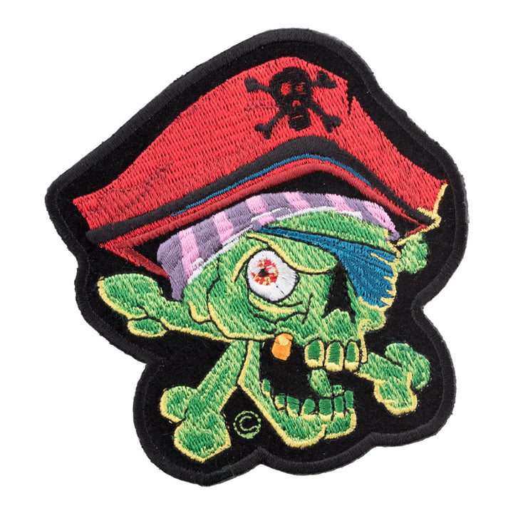 One Eyed Pirate Skull Zombie Patch, Pirate Skull Patches — product image