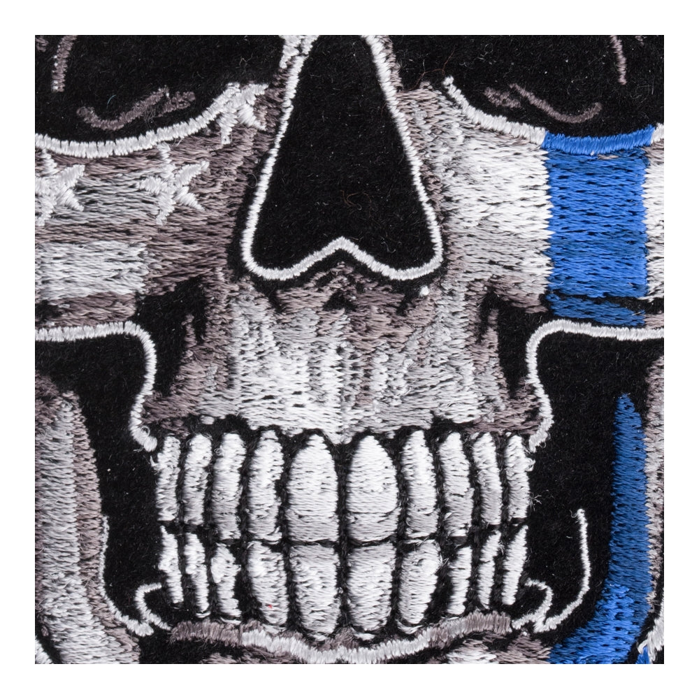 Thin Blue Line Subdued US Flag Skull Patch, Medium Size — detail view 1