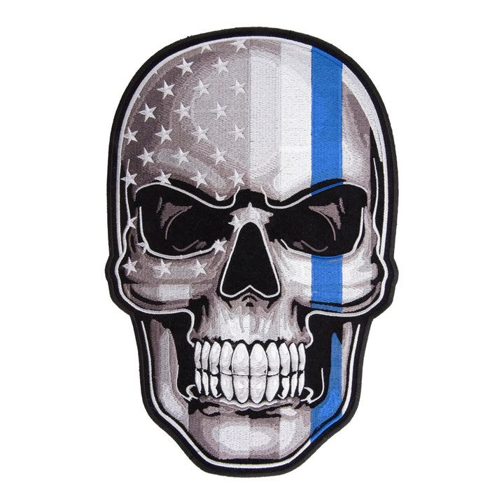Thin Blue Line Subdued US Flag Skull Patch, X-Large Size — product image