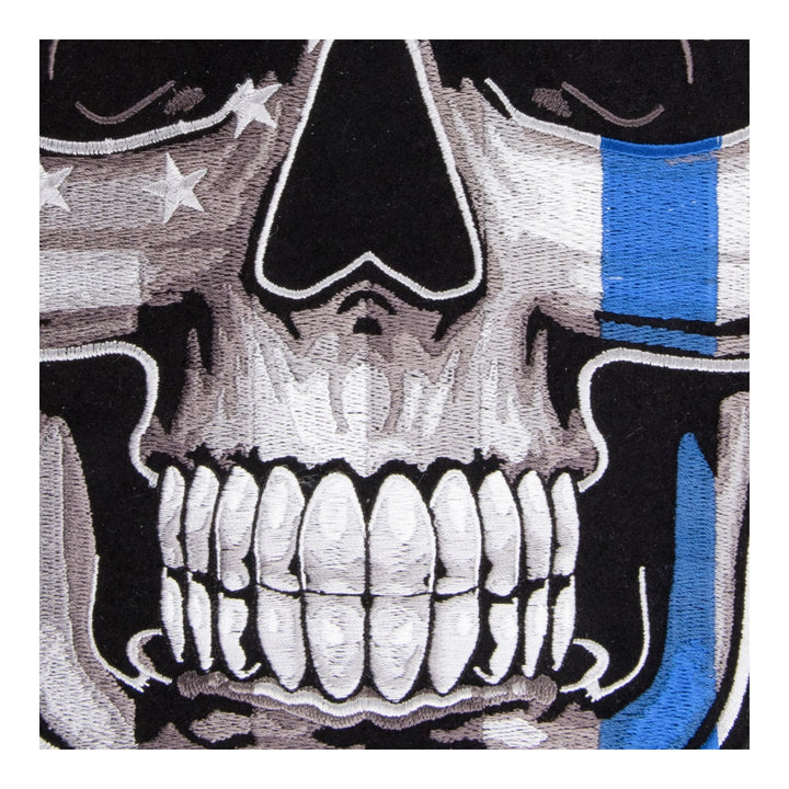 Thin Blue Line Subdued US Flag Skull Patch, X-Large Size — detail view 2