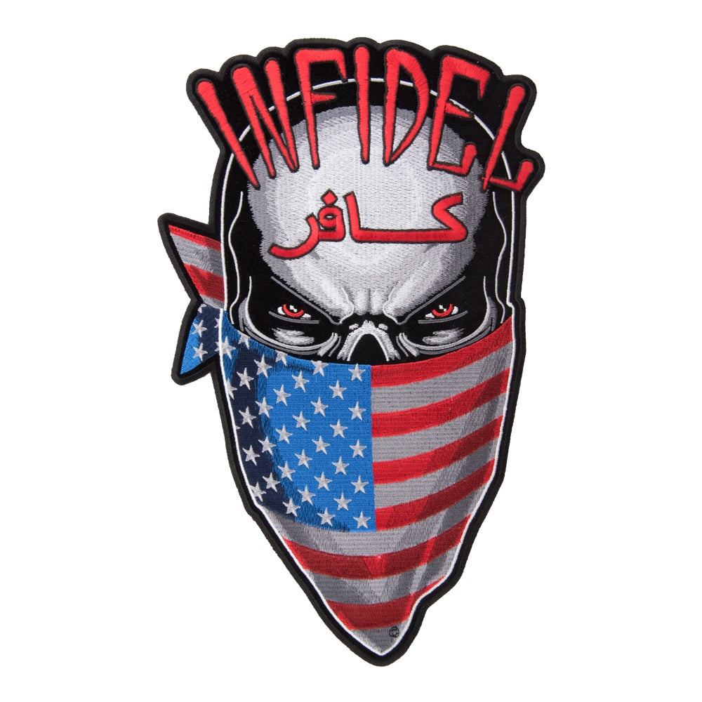 Red Eyed Infidel American Flag Skull Patch, Large Size — product image