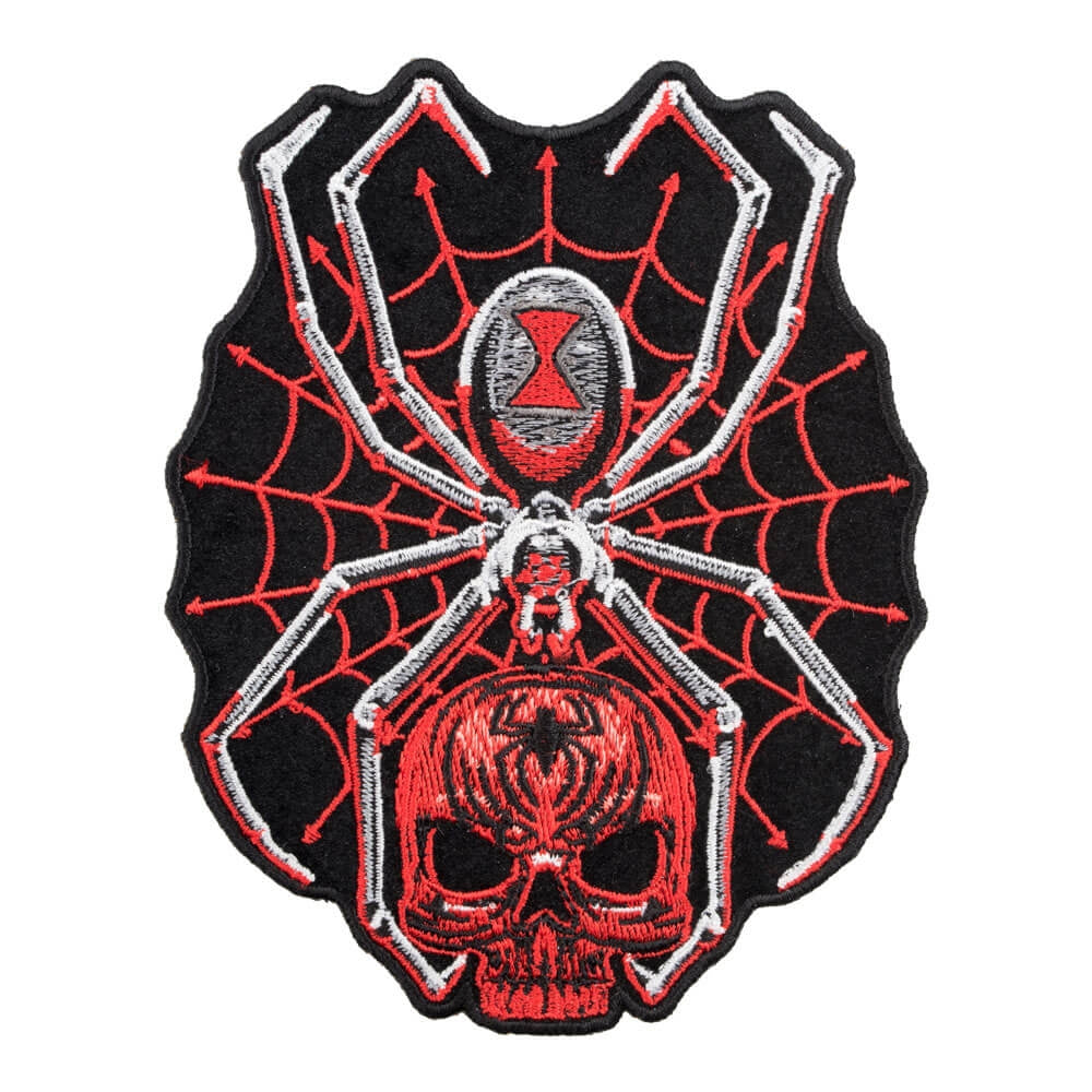 Black Widow Spider Web Red Skull Patch, Medium Size — product image