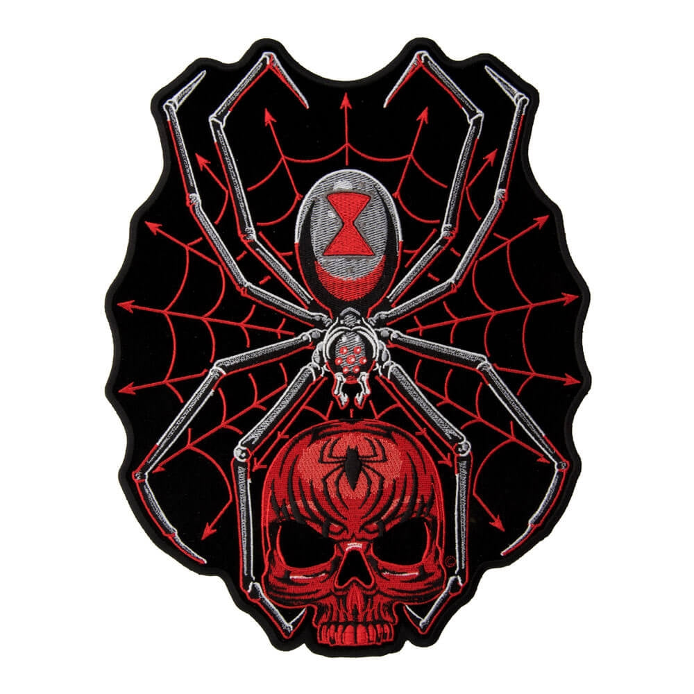 Black Widow Spider Web Red Skull Patch, X-Large Size — product image