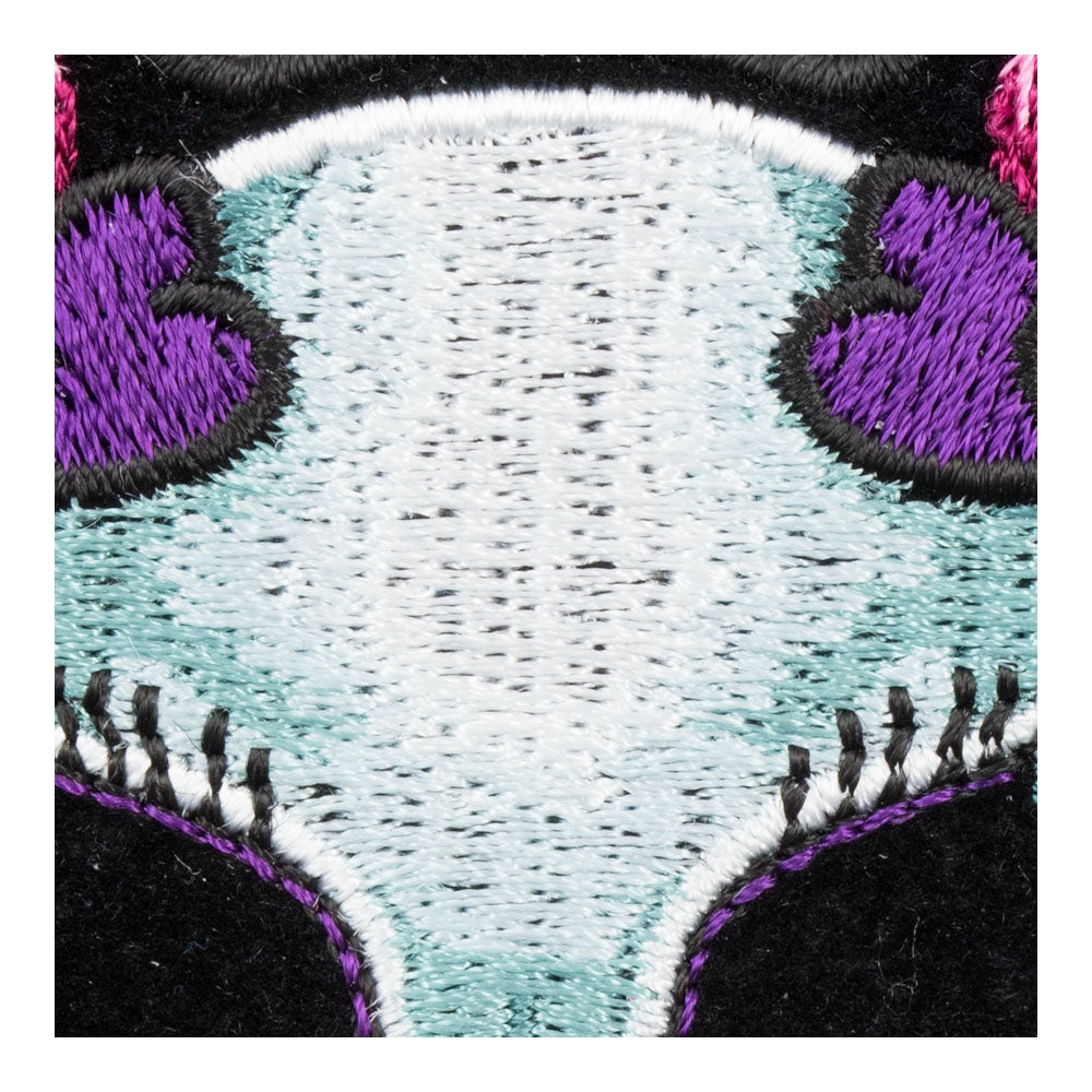 Pink Babydoll Pigtails Girly Skull Patch, Small Size — detail view 1