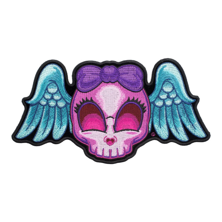 Blue Winged Purple Girly Skull Patch, Large Size — product image
