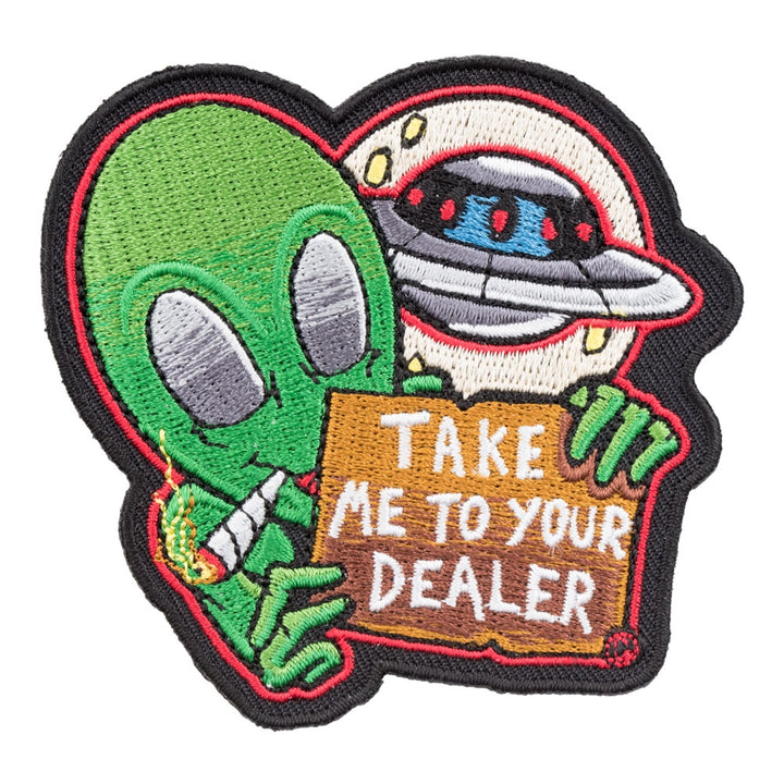 Take Me To Your Dealer Pot Smoking Alien Patch, Alien Patches — product image