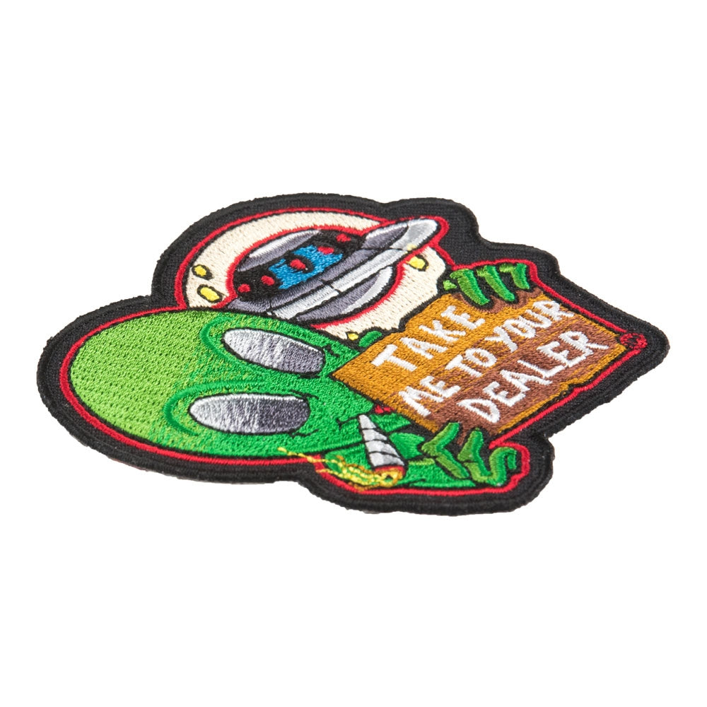 Take Me To Your Dealer Pot Smoking Alien Patch, Alien Patches — detail view 1