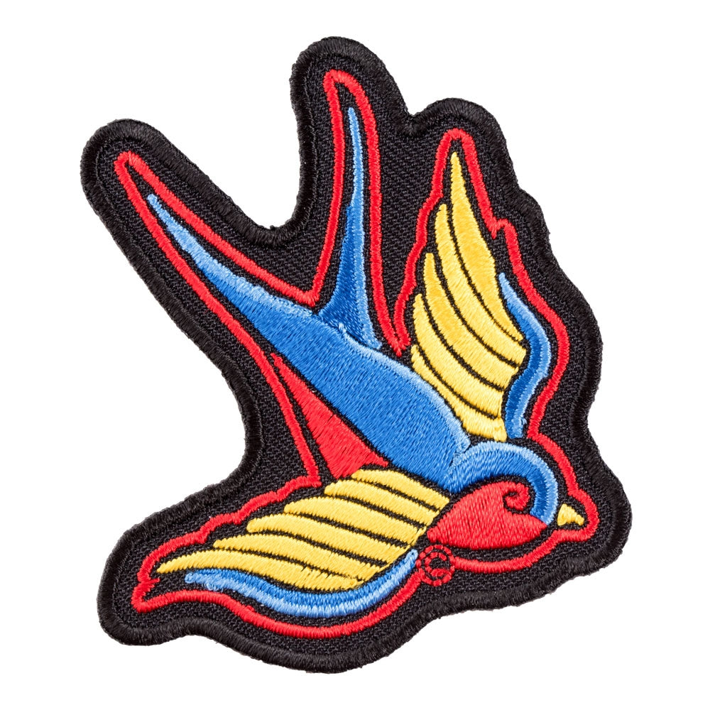 Blue Sparrow Flying Right Tattoo Patch, Bird Patches — product image