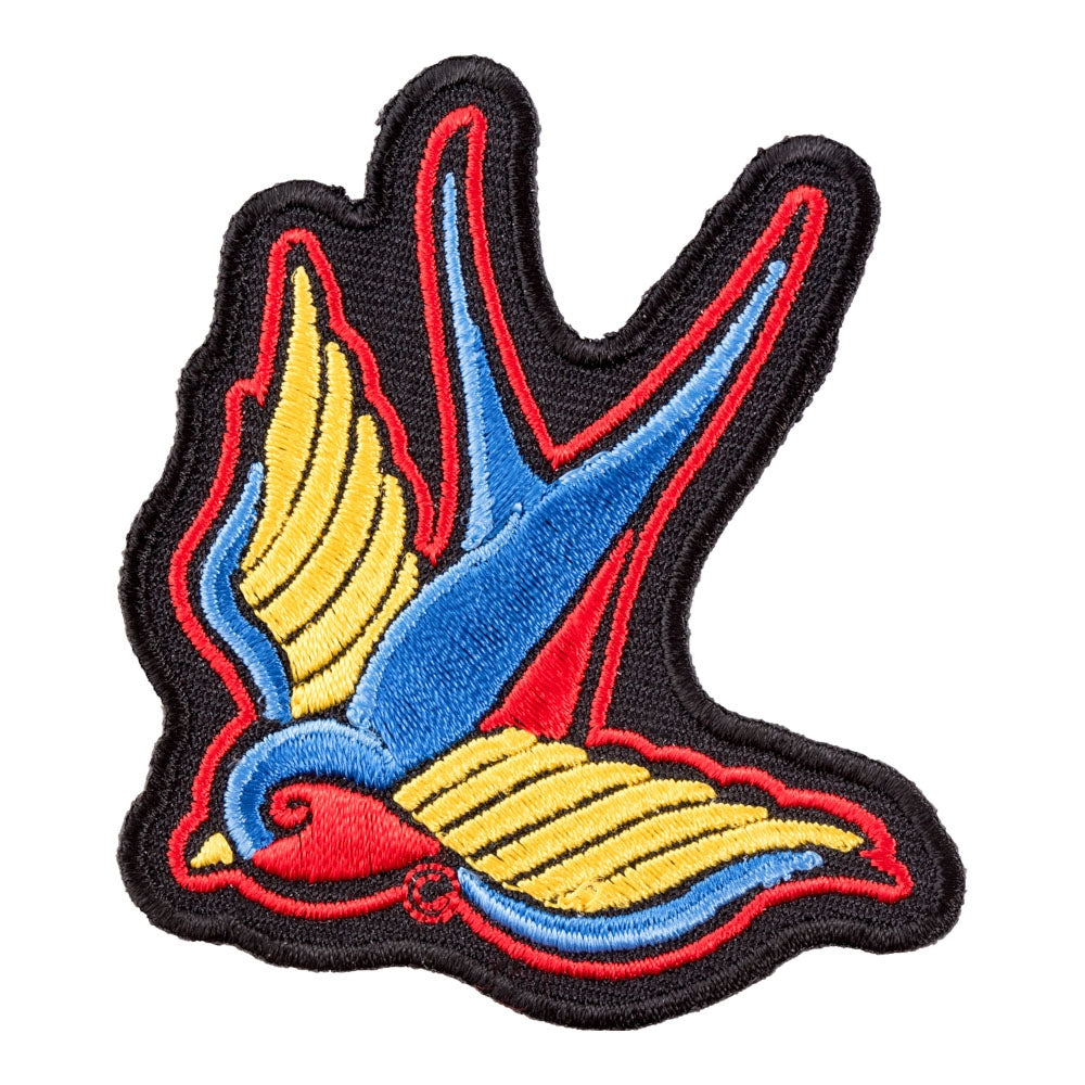 Blue Sparrow Flying Left Tattoo Patch, Bird Patches — product image