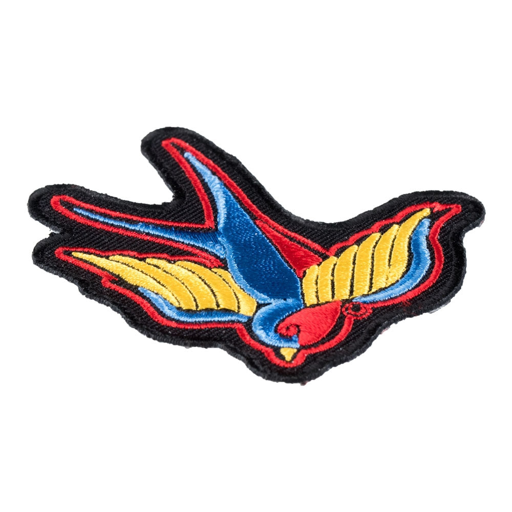 Blue Sparrow Flying Left Tattoo Patch, Bird Patches — detail view 1