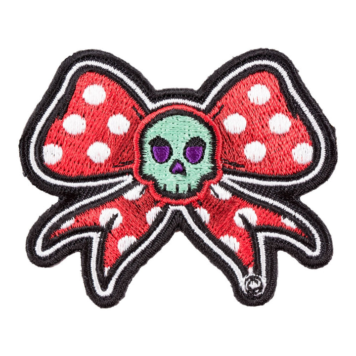 Red Polka Dot Skull Bow Patch, Fun Ladies Patches — product image