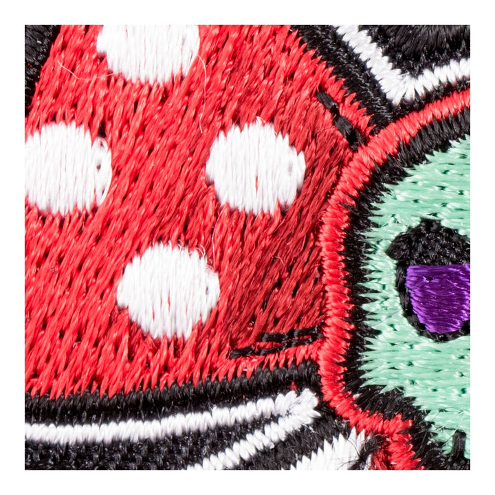 Red Polka Dot Skull Bow Patch, Fun Ladies Patches — detail view 2