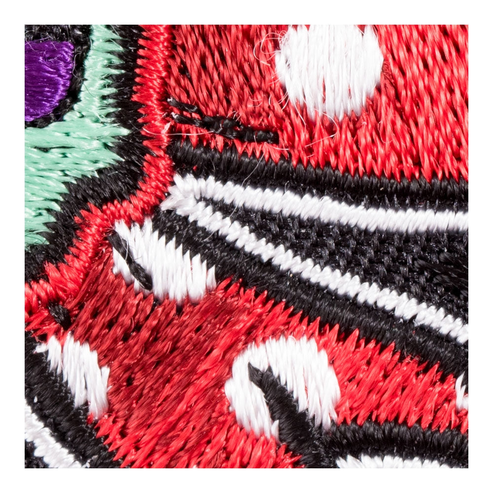 Red Polka Dot Skull Bow Patch, Fun Ladies Patches — detail view 1