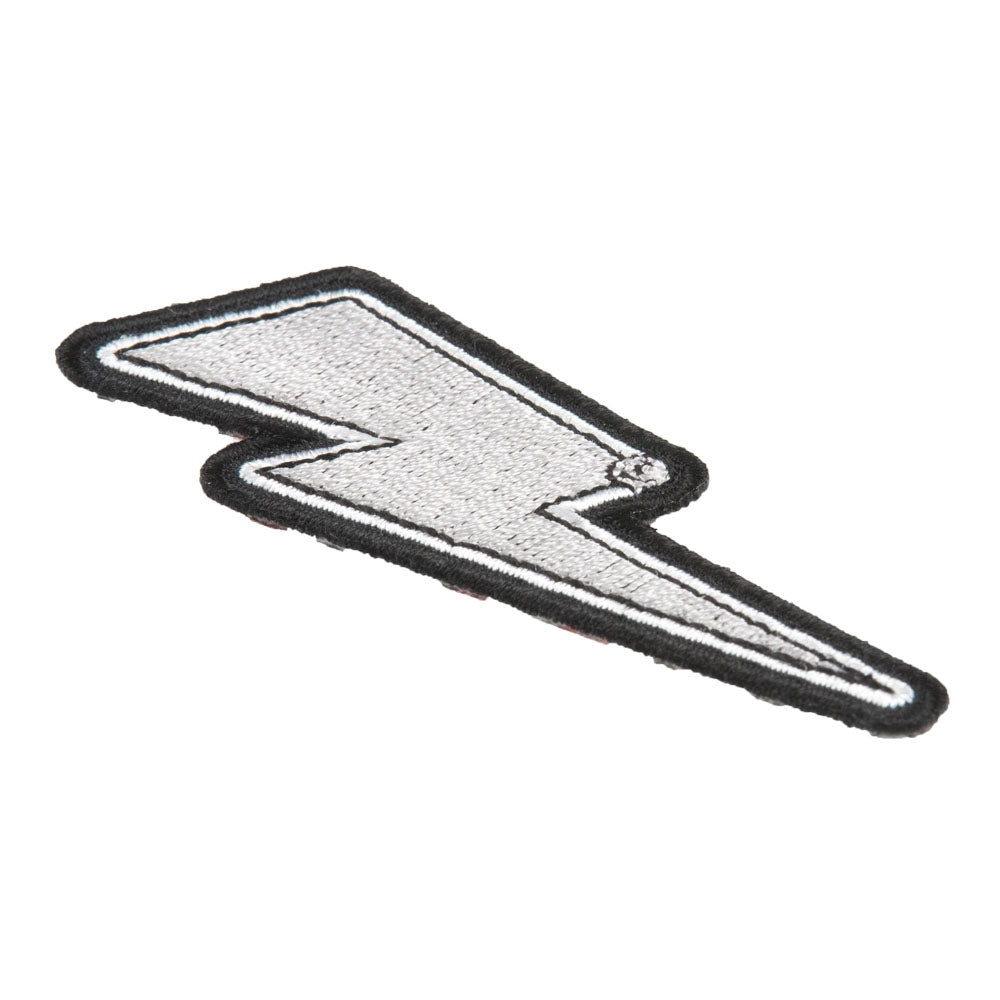 Silver Lightning Bolt White Border Left Patch, Lightning Patches — detail view 1