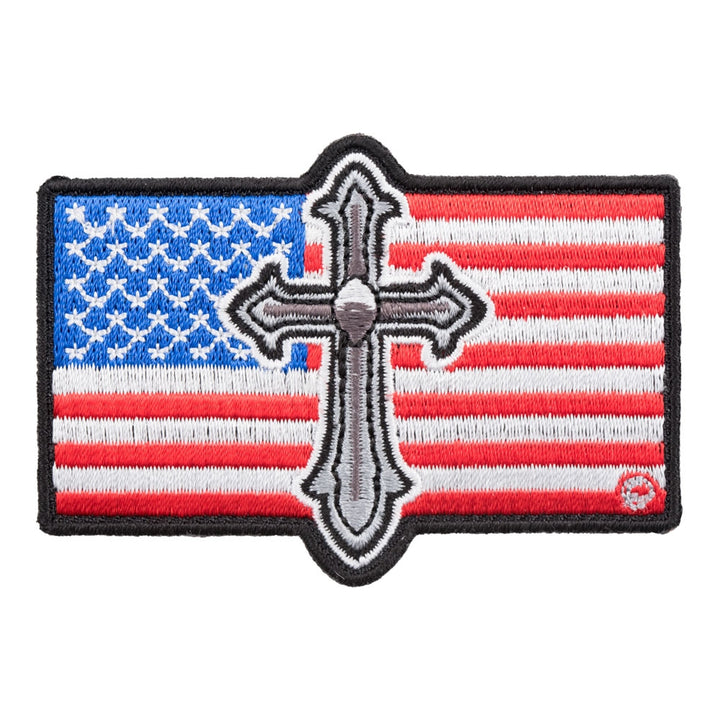 Silver Cross American Flag Patch, Patriotic US Flag Patches — product image