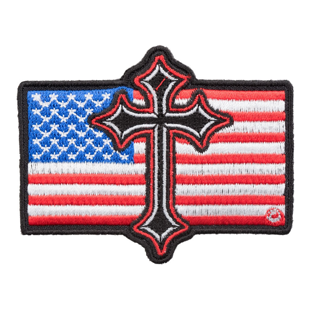 Black Cross American Flag Patch, Patriotic US Flag Patches — product image