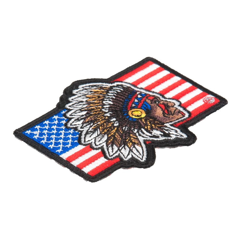 Tribal Chief American Flag Patch, Patriotic US Flag Patches — detail view 1