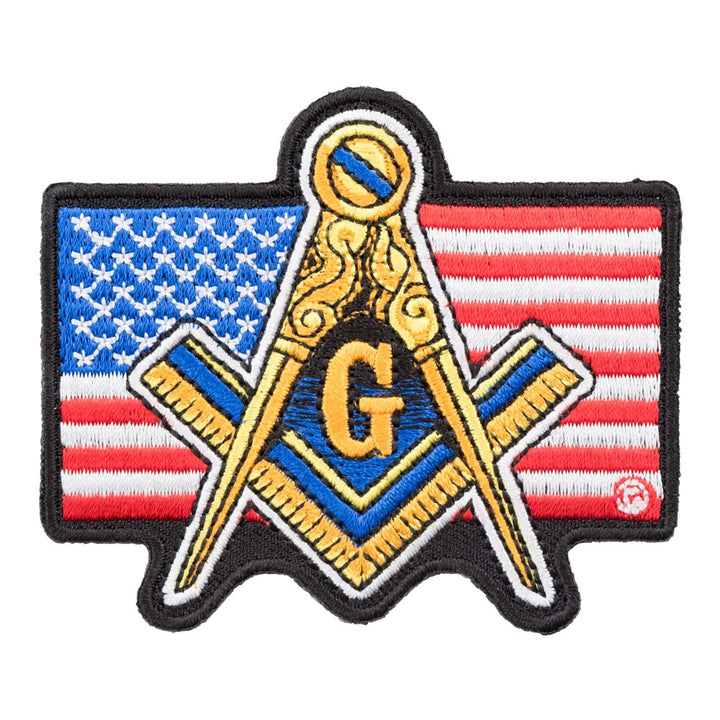 Masonic Emblem American Flag Patch, Patriotic US Flag Patches — product image