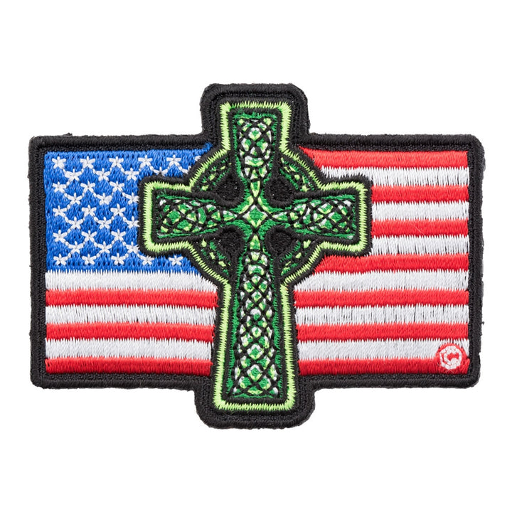 Celtic Cross American Flag Patch, Patriotic US Flag Patches — product image
