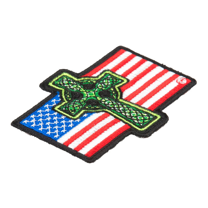 Celtic Cross American Flag Patch, Patriotic US Flag Patches — detail view 1