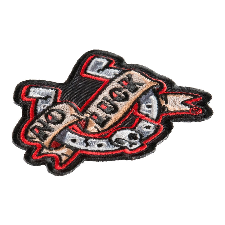 No Luck Skulled Horse Shoe Patch, Lucky Patches — detail view 2