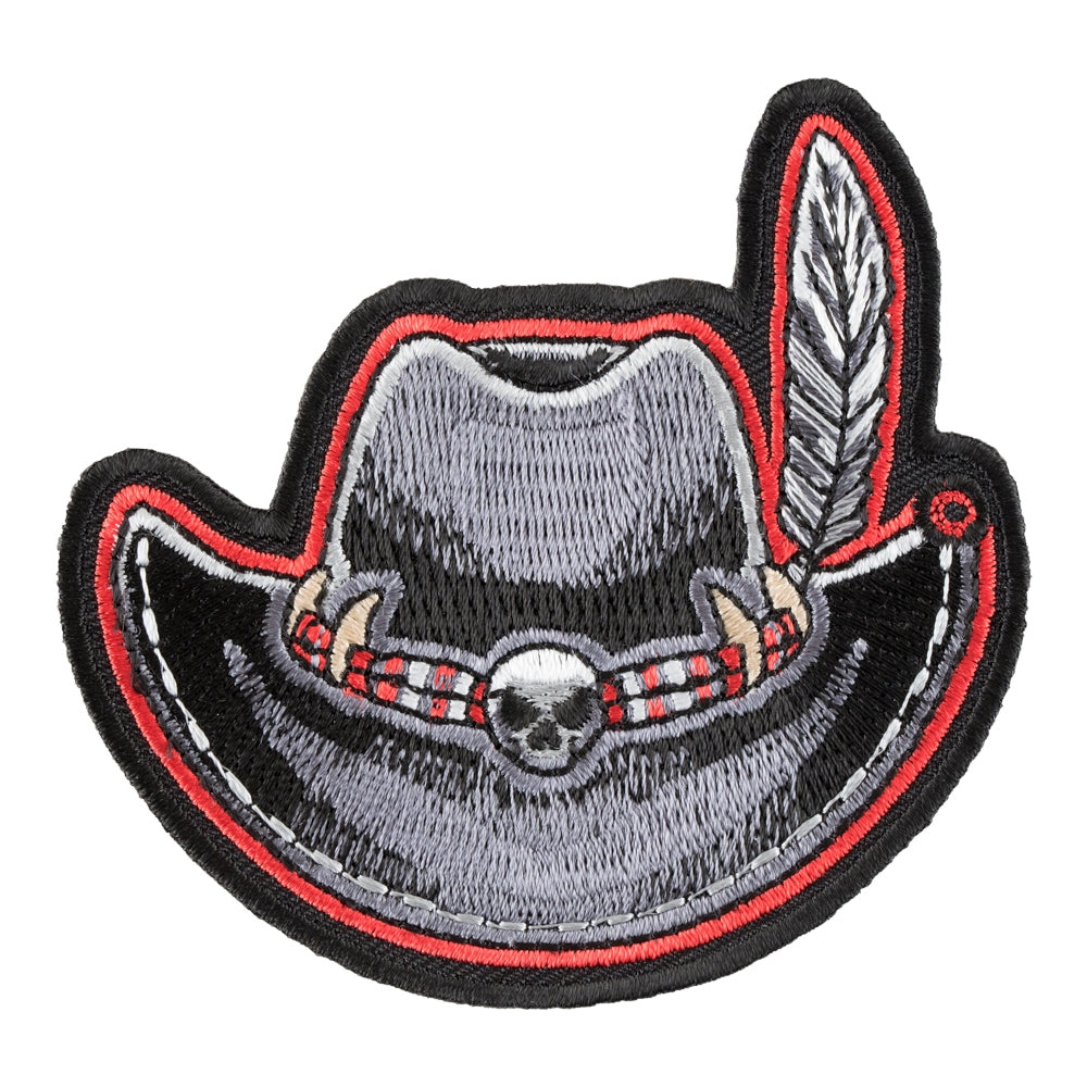 Feathered Cowboy Hat With Skull Patch, Western Patches — product image