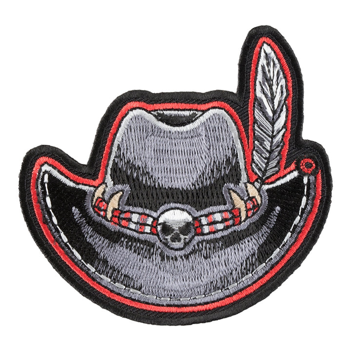 Feathered Cowboy Hat With Skull Patch, Western Patches — product image