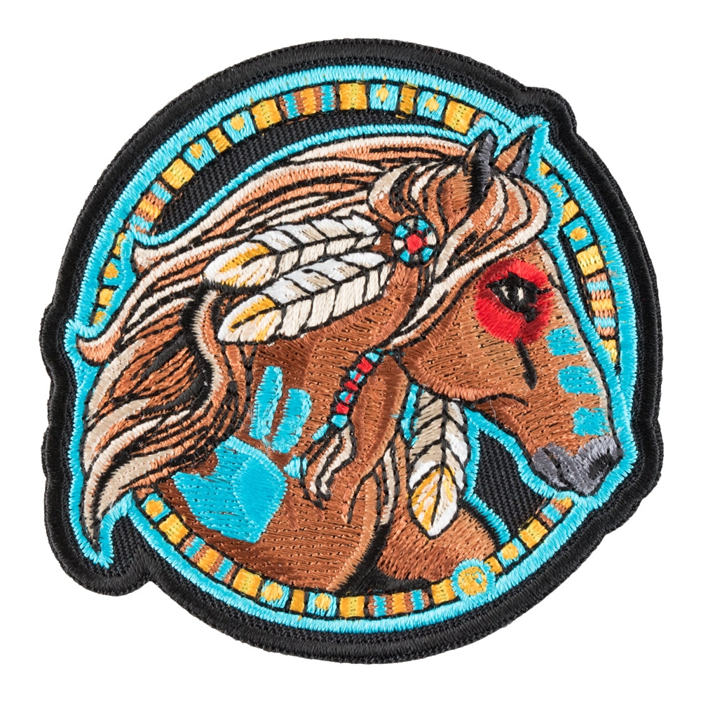 Turquoise Feathered Horse Dreamcatcher Patch, Native Indian Patches — product image