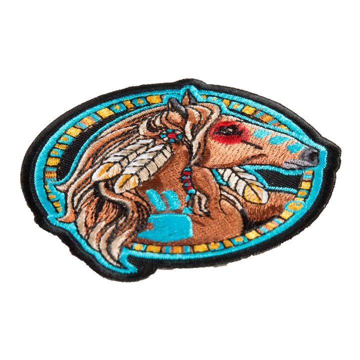 Turquoise Feathered Horse Dreamcatcher Patch, Native Indian Patches — detail view 2