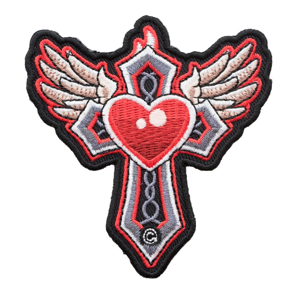 Flying Sacred Heart Cross Patch, Religious Cross Patches — product image