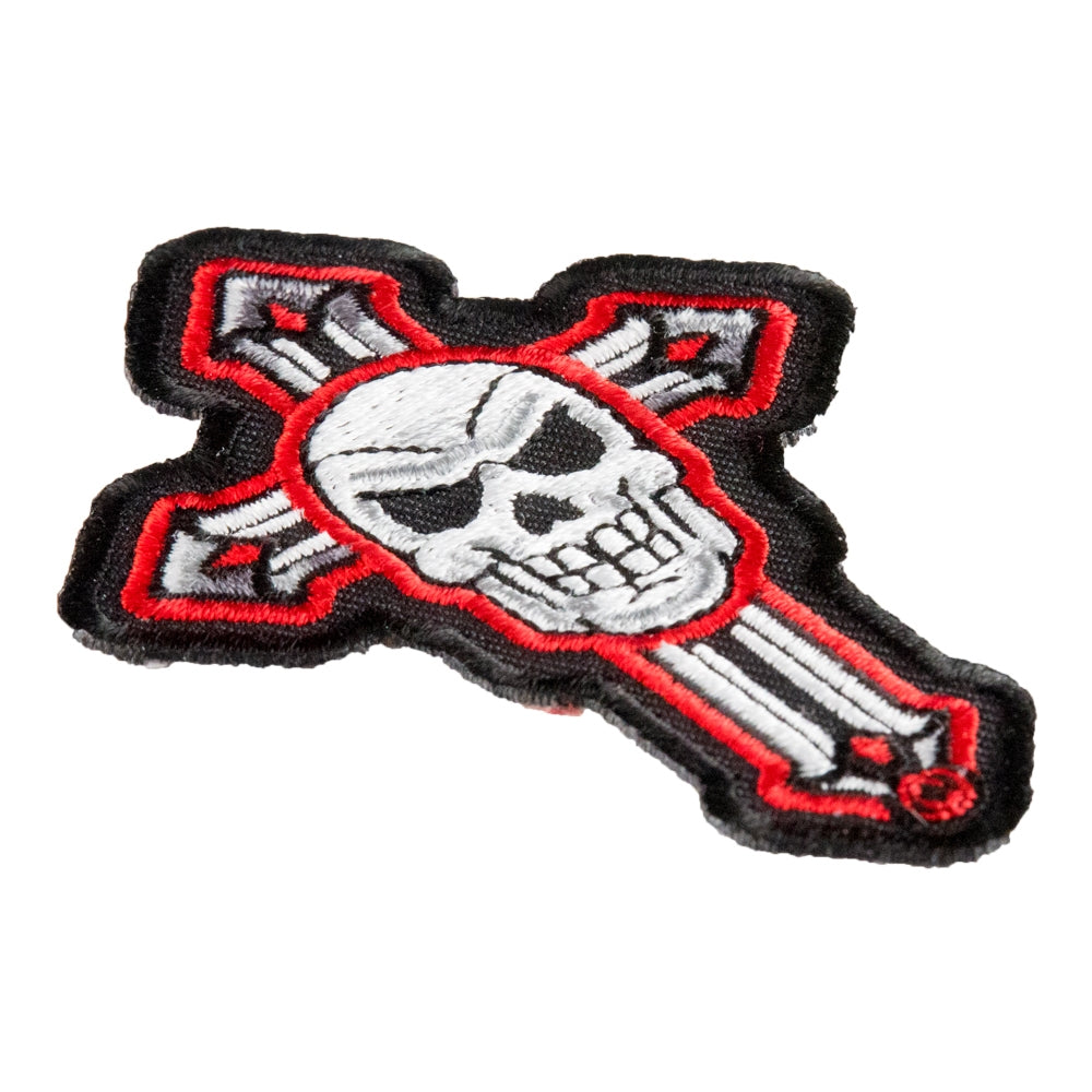 Red And Black Skull Cross Patch, Religious Cross Patches — detail view 2