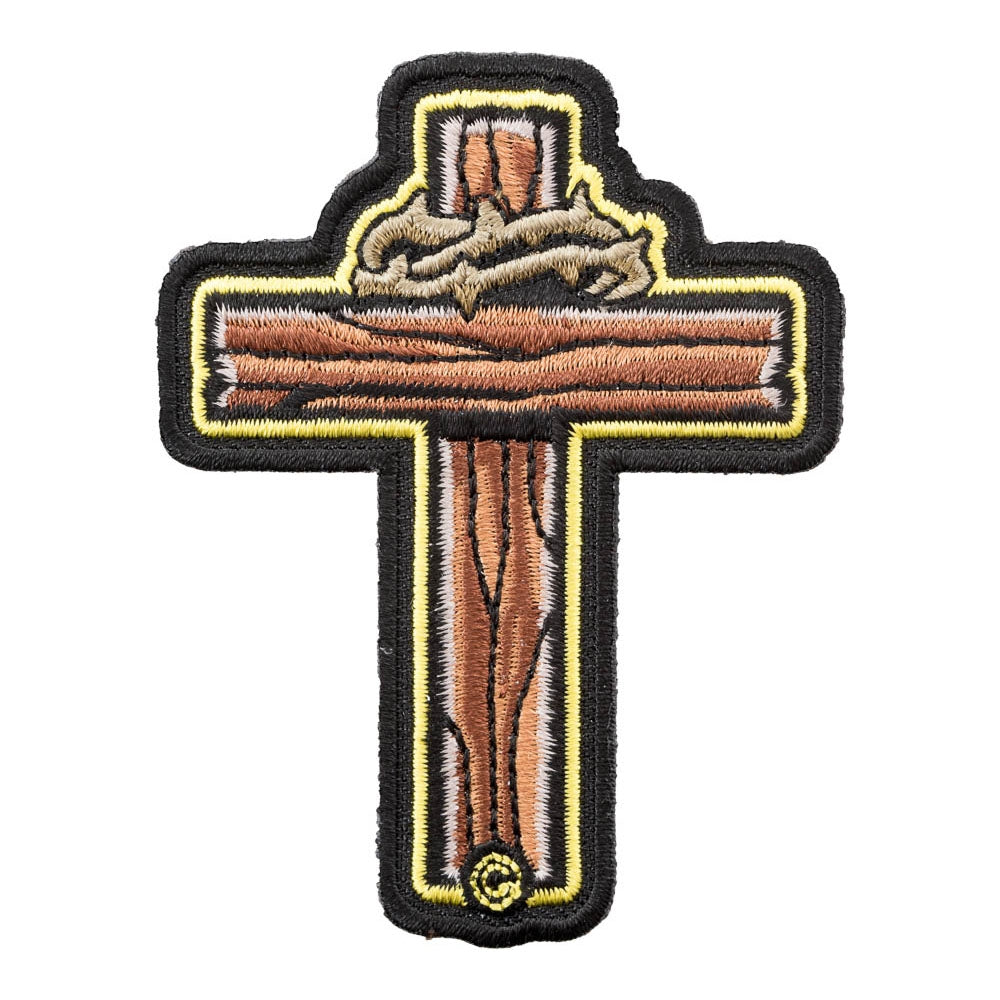 Barbed Wooden Cross Patch, Religious Cross Patches — product image