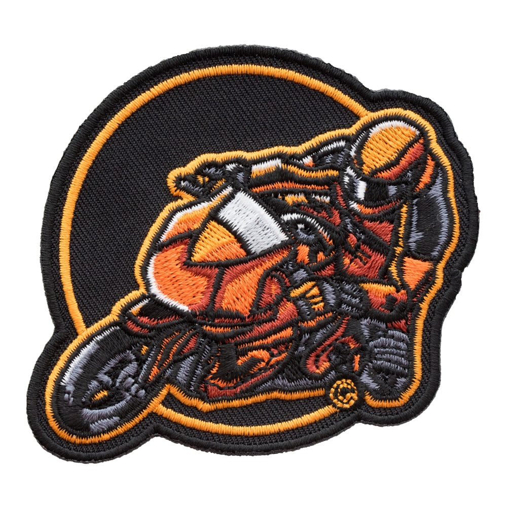 Orange Motorcycle Rider Embroidered Patch, Biker Patches — product image