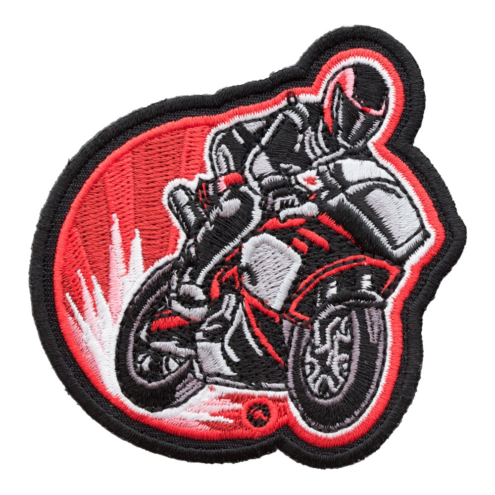 Red Motorcycle Rider Embroidered Patch, Biker Patches — product image