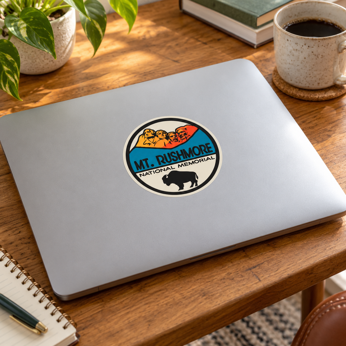 Mount Rushmore Buffalo Sticker – National Memorial shown on a laptop — lifestyle mockup
