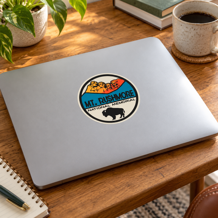 Mount Rushmore Buffalo Sticker – National Memorial shown on a laptop — lifestyle mockup