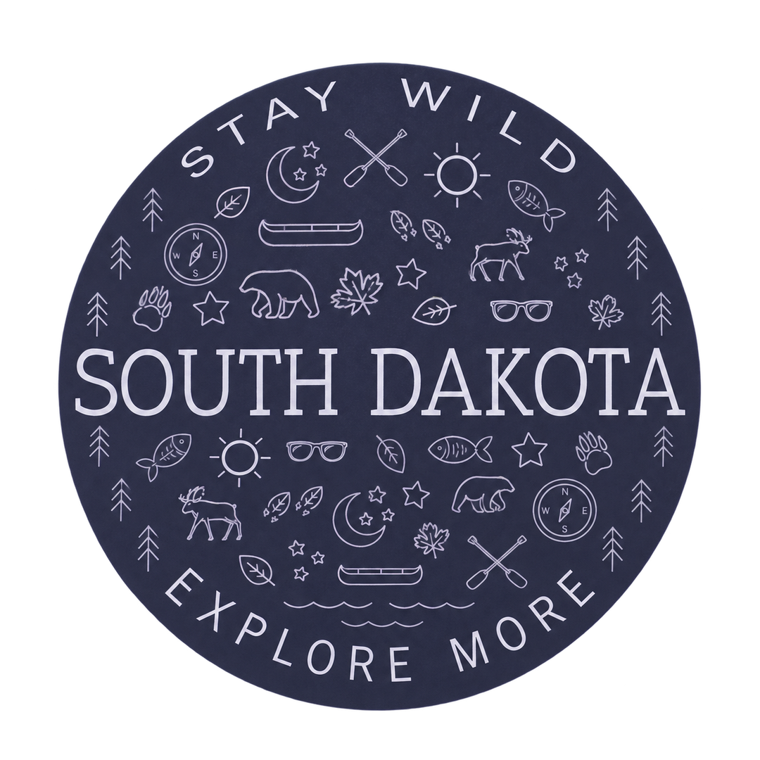 South Dakota Stay Wild Explore More Round Sticker — isolated product view