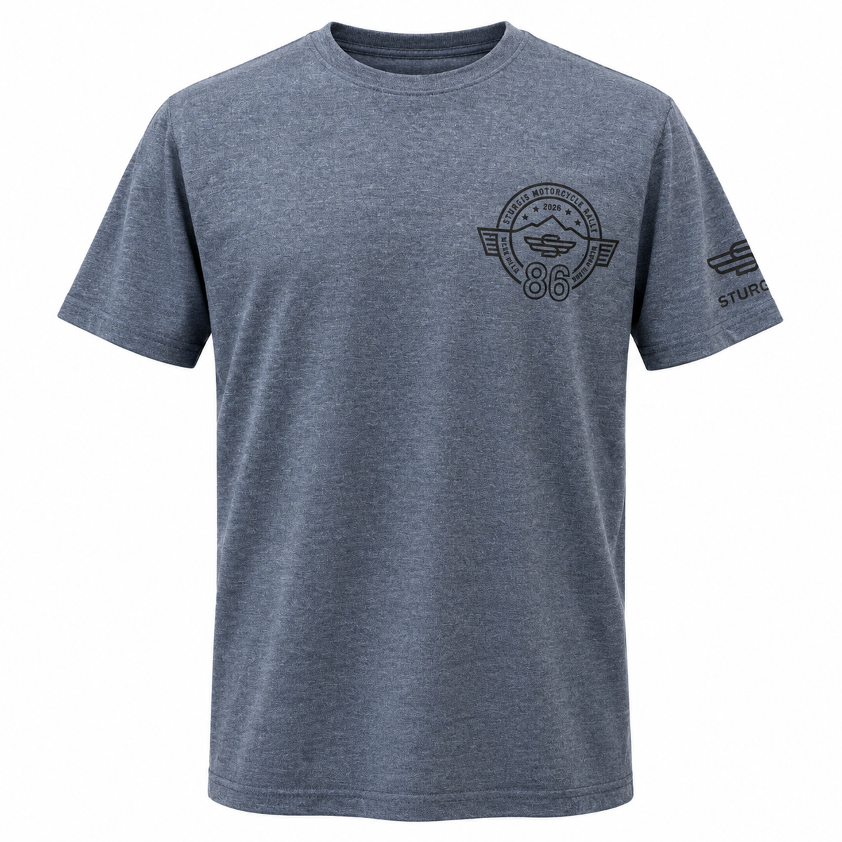 Sturgis 2026 Official Rally Logo T-Shirt — Heather Charcoal / Black — front view