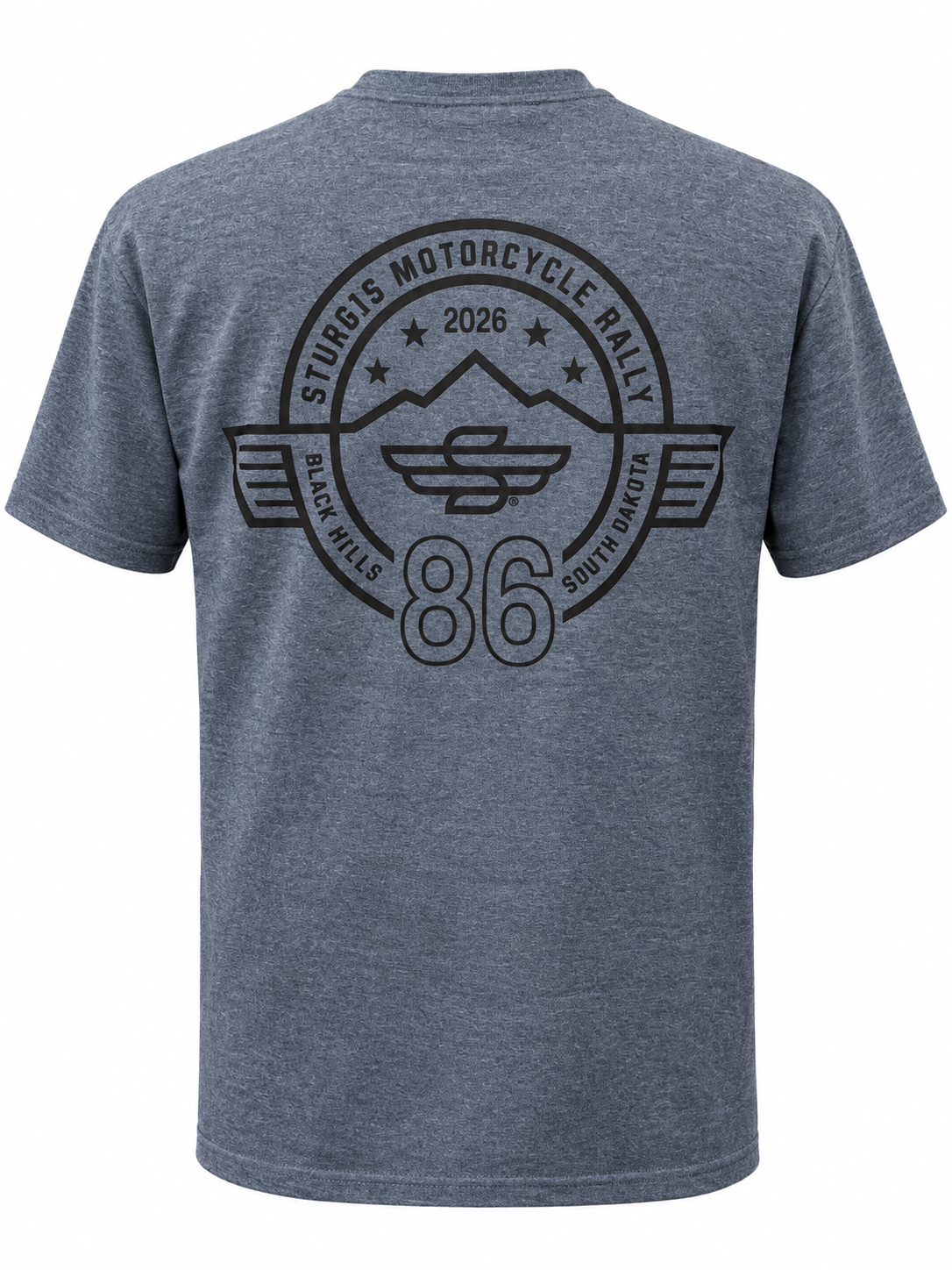 Sturgis 2026 Official Rally Logo T-Shirt — Heather Charcoal / Black — back