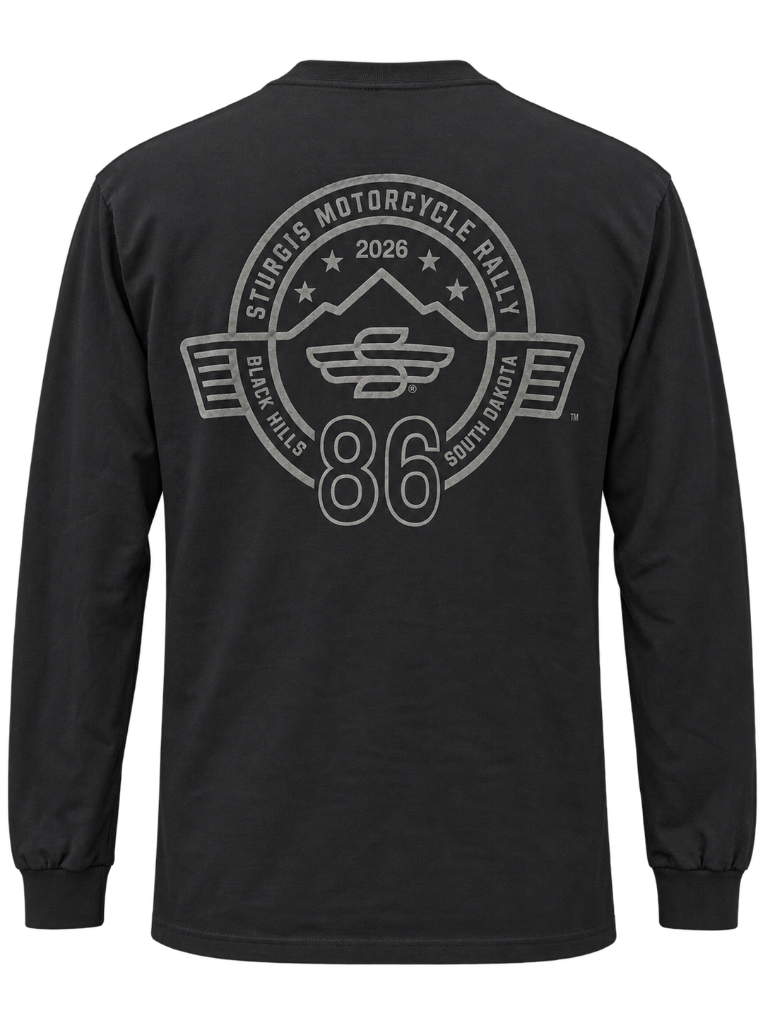 Sturgis 2026 official long sleeve shirt in Black on Black Rough Stripe — back view