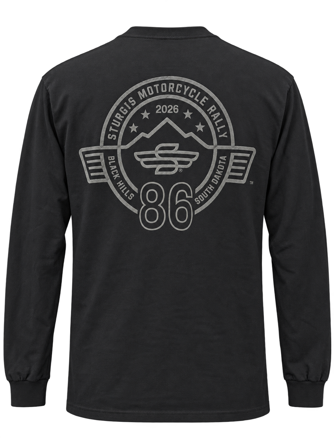 Sturgis 2026 official long sleeve shirt in Black on Black Rough Stripe — back view