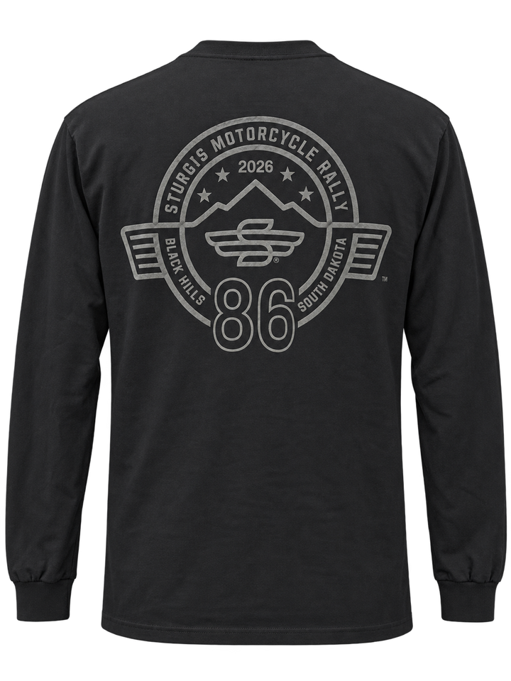 Sturgis 2026 official long sleeve shirt in Black on Black Rough Stripe — back view