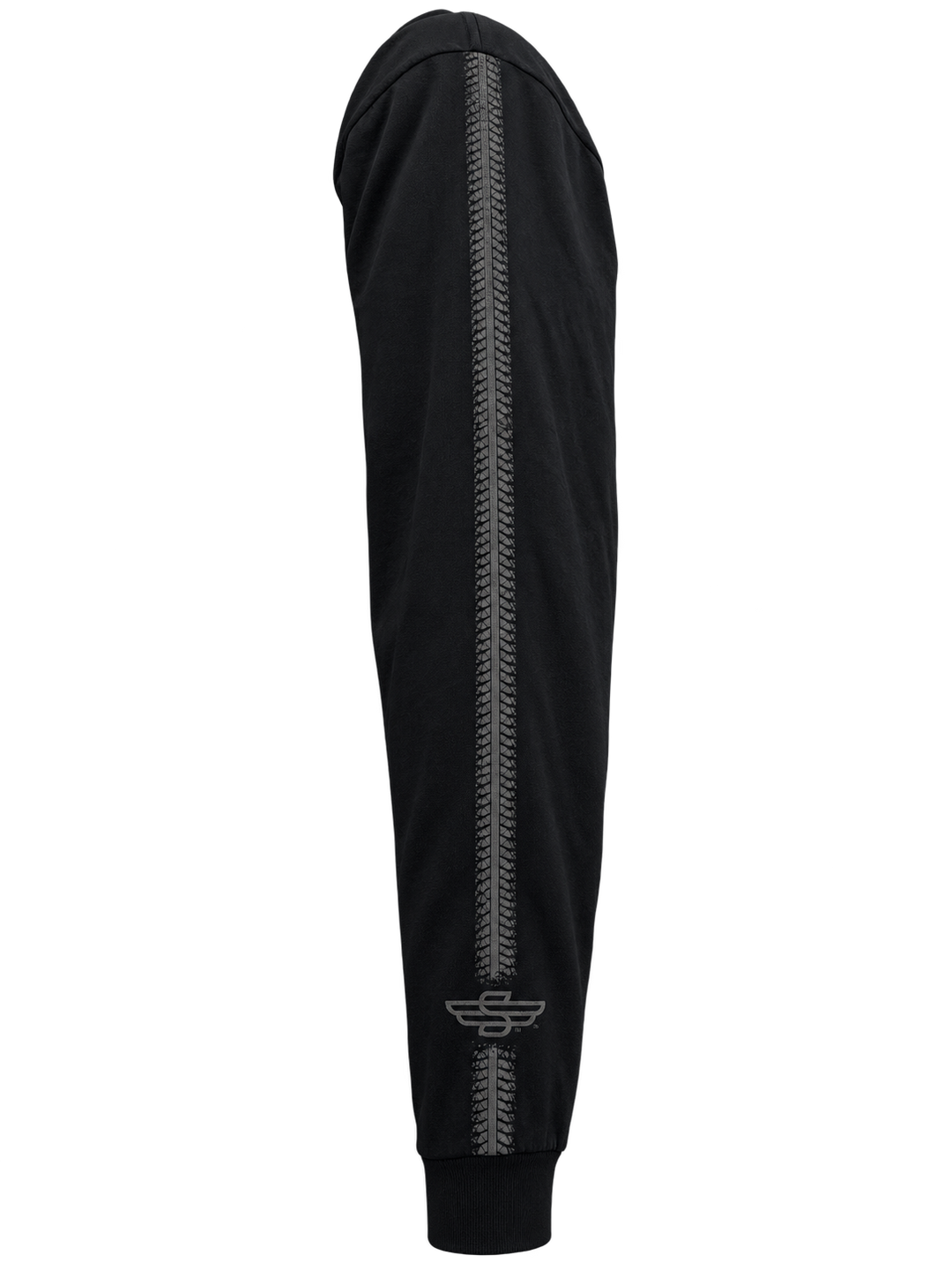 Sturgis 2026 official long sleeve shirt in Black on Black Rough Stripe — sleeve print detail