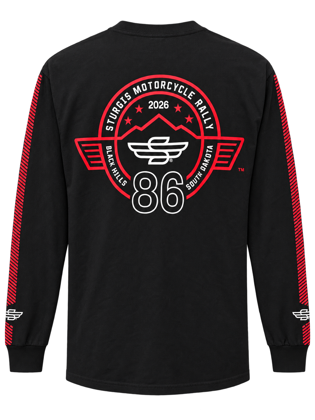 Sturgis 2026 official long sleeve shirt in Black / Red Rough Stripe — back view