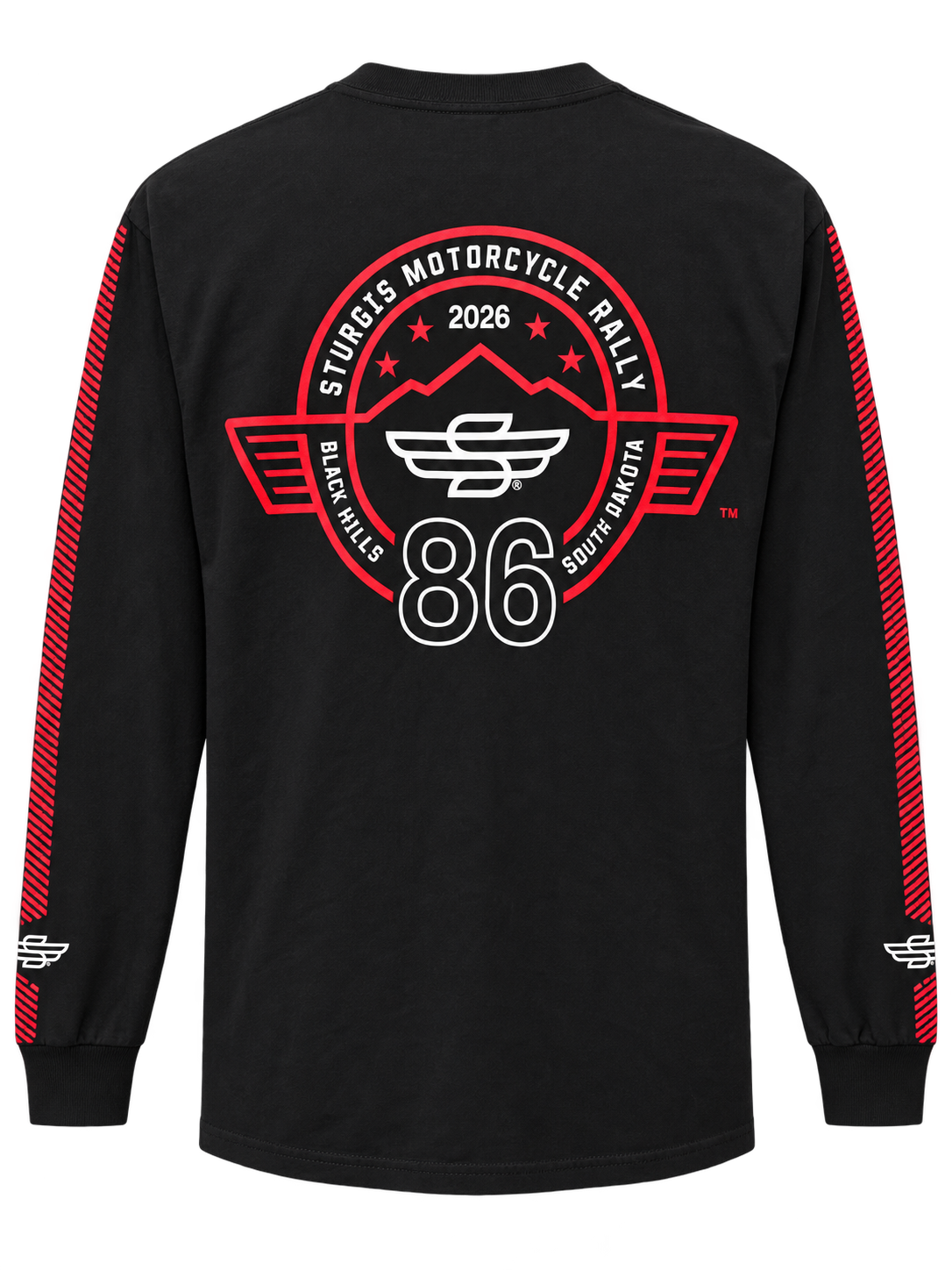 Sturgis 2026 official long sleeve shirt in Black / Red Rough Stripe — back view