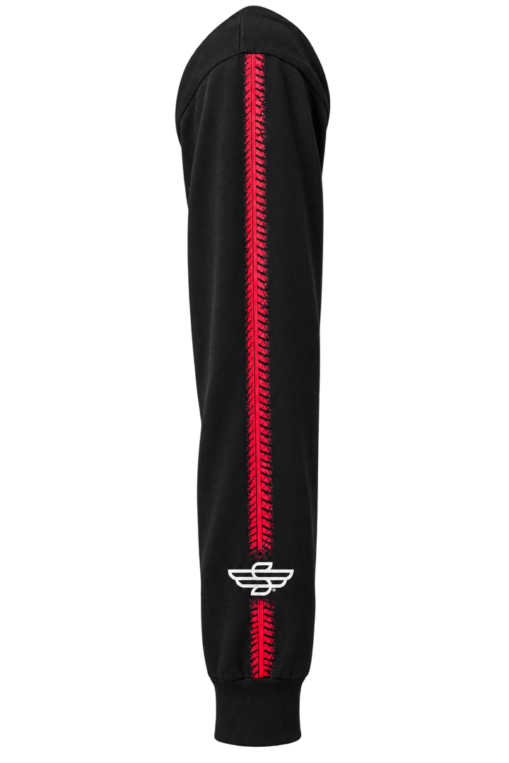 Sturgis 2026 official long sleeve shirt in Black / Red Rough Stripe — sleeve print detail