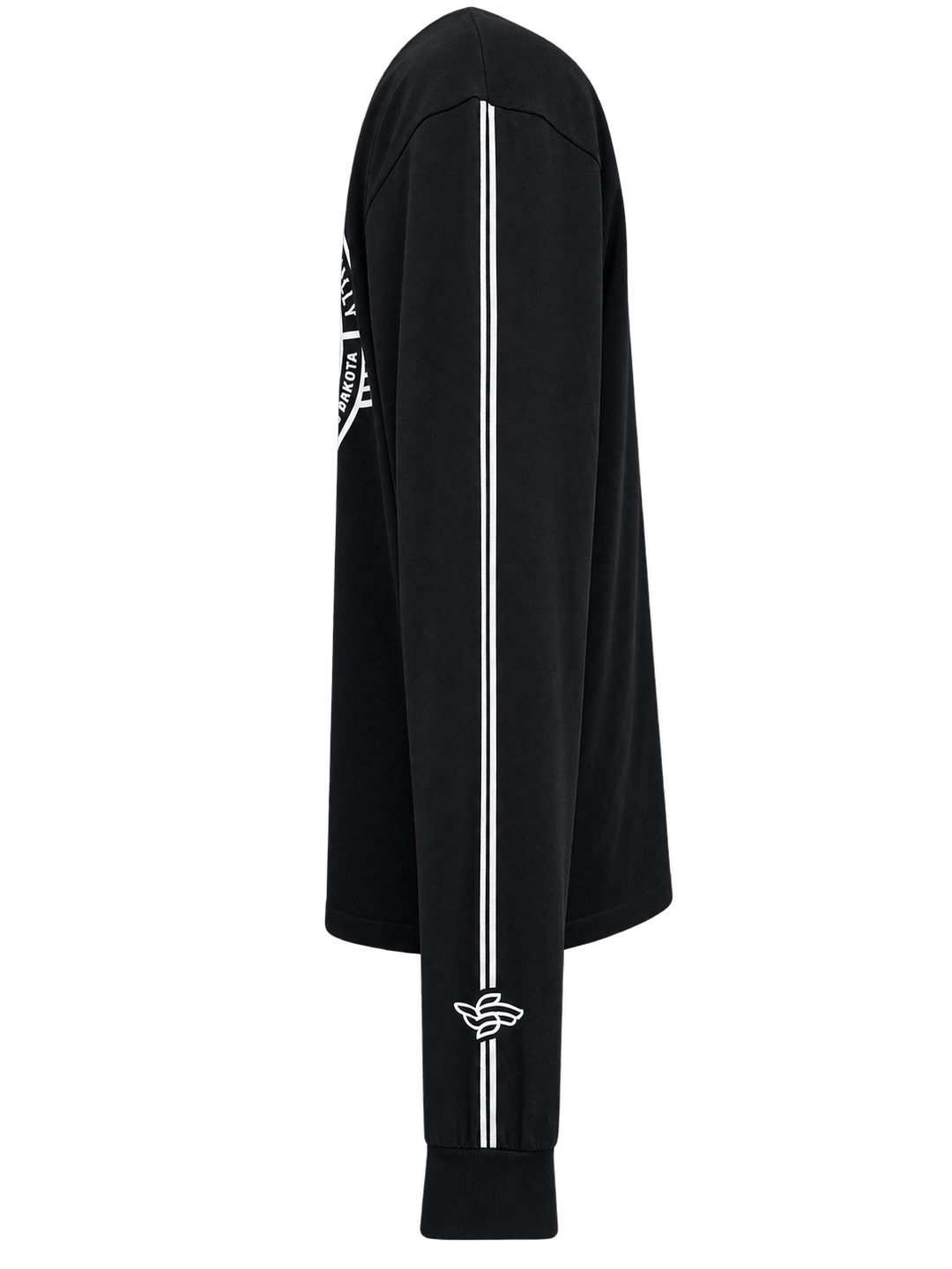 Sturgis 2026 official long sleeve shirt in Black / White Racing Stripes — double stripe sleeve print detail