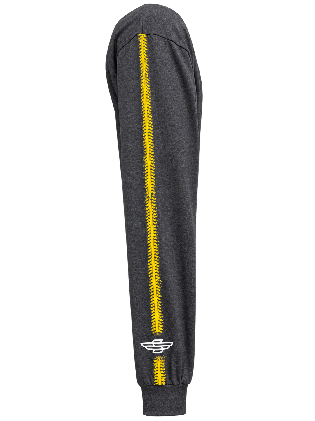 Sturgis 2026 official long sleeve shirt in Heather Charcoal / Yellow Rough Stripe — sleeve print detail
