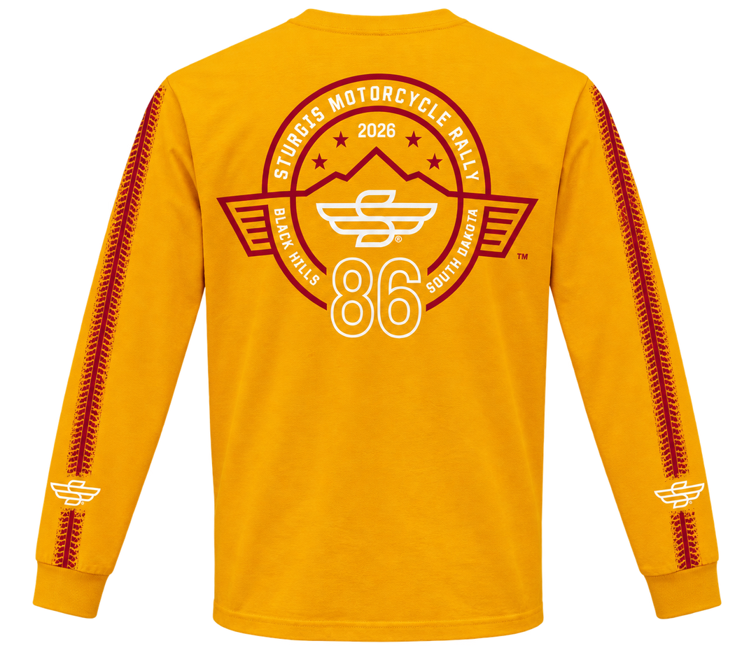 Sturgis 2026 official long sleeve shirt in Yellow / Red Rough Stripe — back view